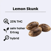 Lemon Skunk Samen mit 23% THC und hoher Ertrag, präsentiert in einer hybriden Sorte von Green House Seeds.