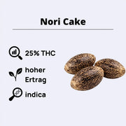 Nori Cake feminisierte Samen mit 25% THC, hoher Ertrag und Indica-Anteil.