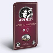 Packung mit feminisierten Samen von Northern Lights von Sensi Seeds, enthält 10 Samen, charakteristisches Design.